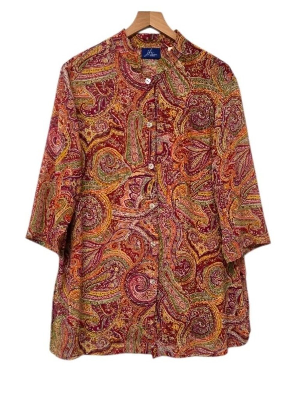 JH Collectibles Women 2X Paisley Tunic Top Button Up Semi Sheer Casual  Classic